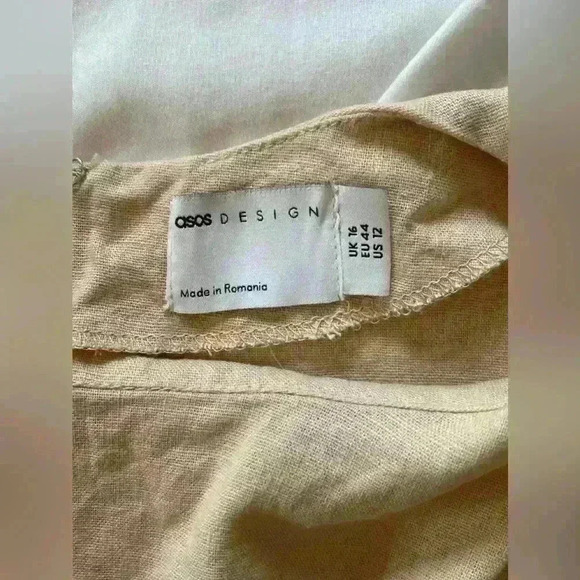 ASOS Design Nipped in Waist Mini Dress Neutral Linen Blend Size 12 - Picture 10 of 12